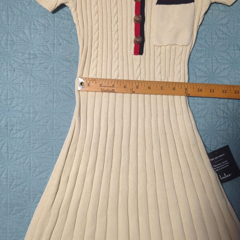 Lulu's Upscale Ideal Beige Cable Knit Short Sleeve Sweater Mini Dress NWT Sz XS - Picture 5 of 8